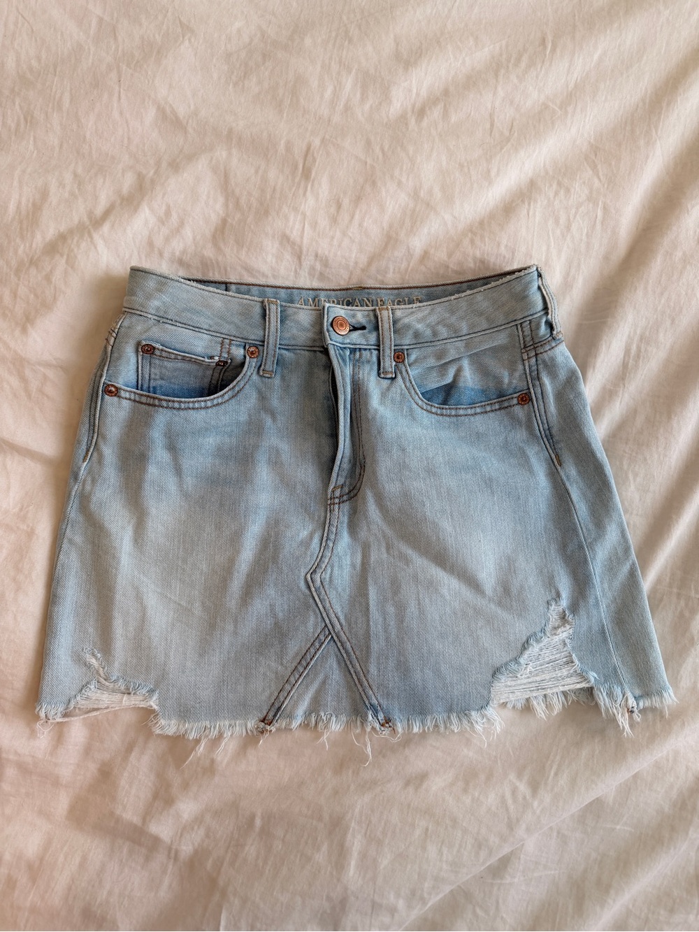 American Eagle Outfitters Light Blue Distressed Denim Mini Skirt